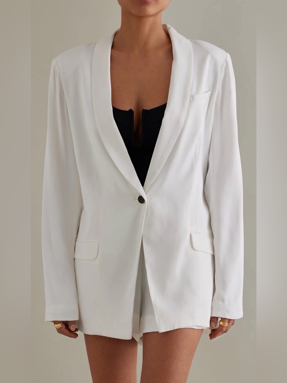 Maeve New White Shawl-Collar Blazer